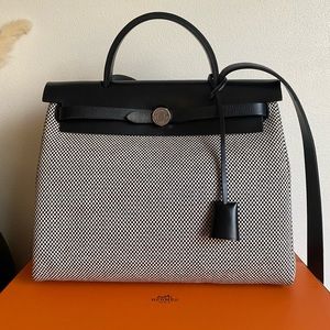 EUC Hermès Herbag Zip 31 Retourne Ecru/Noir Ivory/Black Handbag Full Set